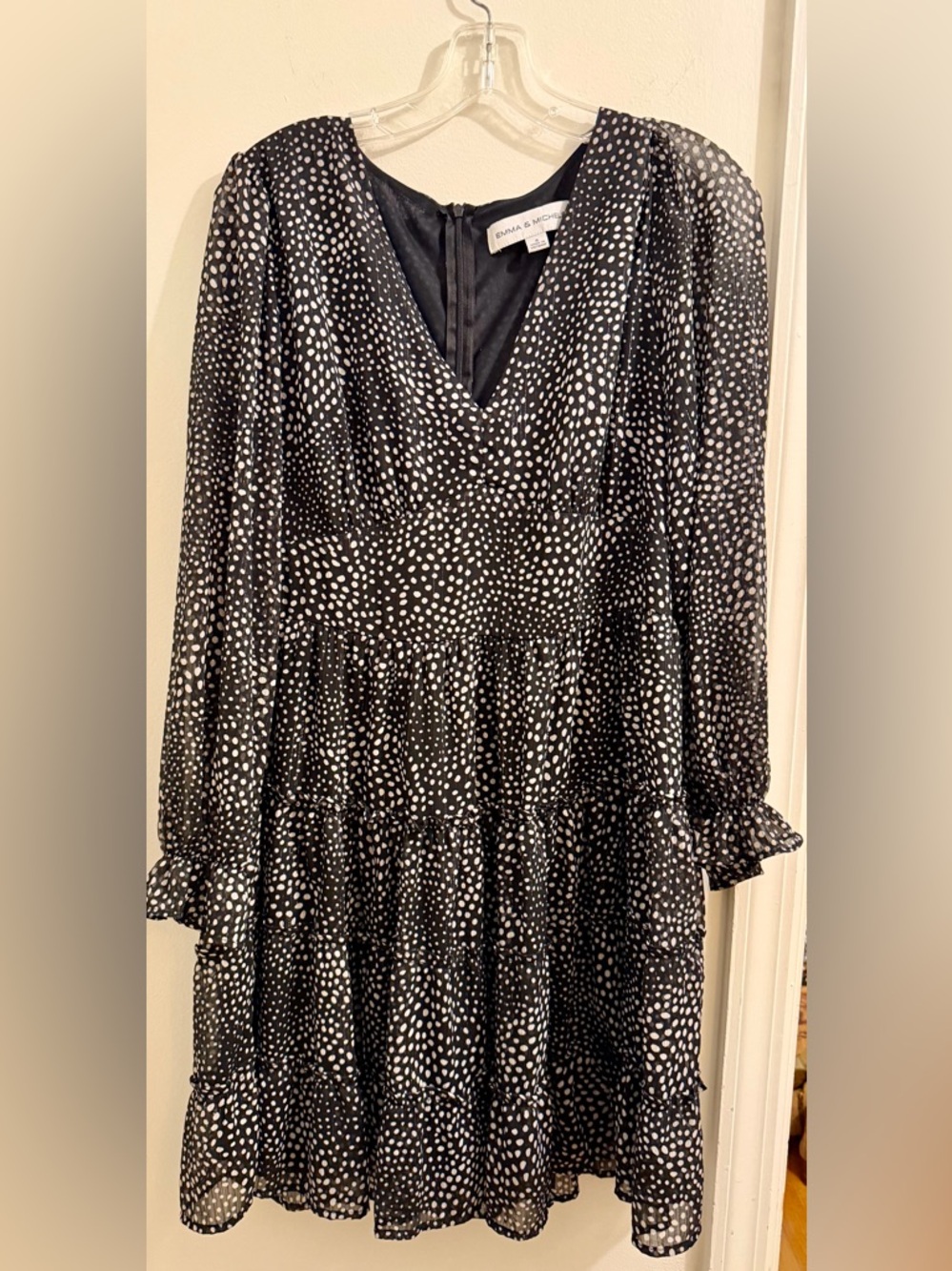 Emma & Michele Black and White Polka Dot V-Neck Dress